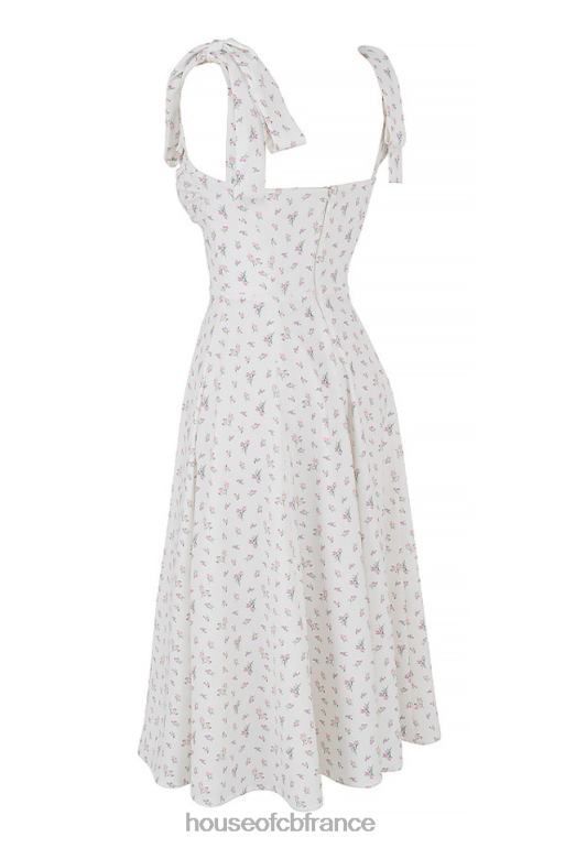 House of CB Robe d\'été midi blanche à fleurs Alicia N888H565 vêtements