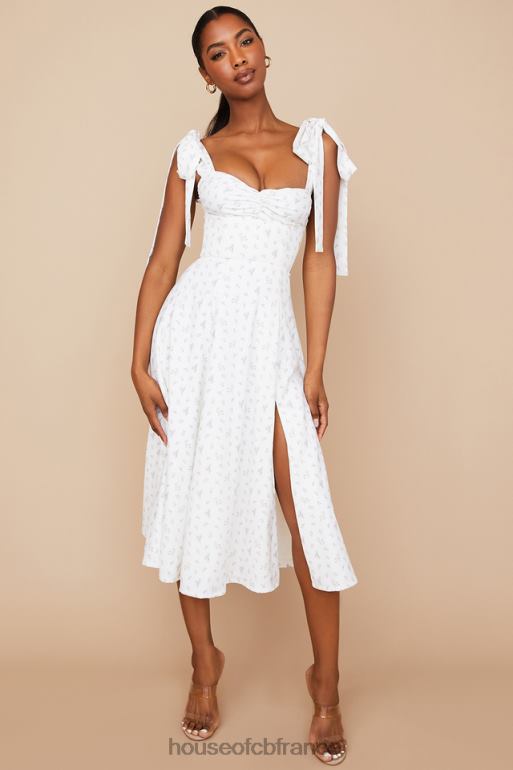House of CB Robe d\'été midi blanche à fleurs Alicia N888H565 vêtements