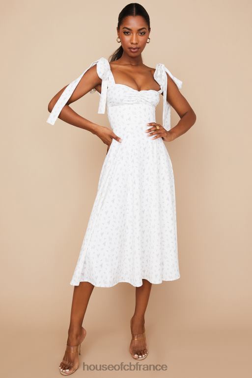 House of CB Robe d\'été midi blanche à fleurs Alicia N888H565 vêtements