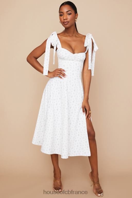 House of CB Robe d\'été midi blanche à fleurs Alicia N888H565 vêtements
