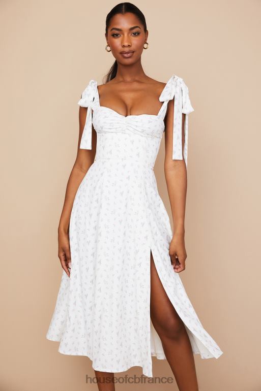 House of CB Robe d\'été midi blanche à fleurs Alicia N888H565 vêtements