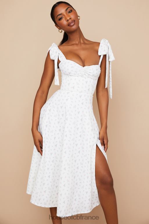 House of CB Robe d\'été midi blanche à fleurs Alicia N888H565 vêtements