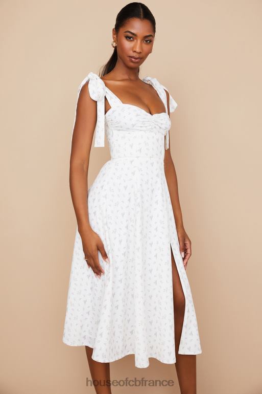 House of CB Robe d\'été midi blanche à fleurs Alicia N888H565 vêtements
