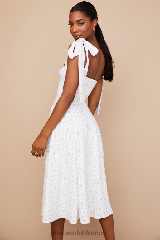 House of CB Robe d\'été midi blanche à fleurs Alicia N888H565 vêtements