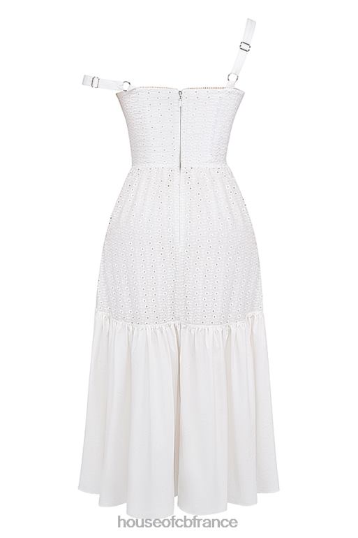 House of CB Robe d\'été midi en broderie anglaise blanche Elia N888H235 vêtements