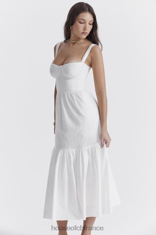House of CB Robe d\'été midi en broderie anglaise blanche Elia N888H235 vêtements