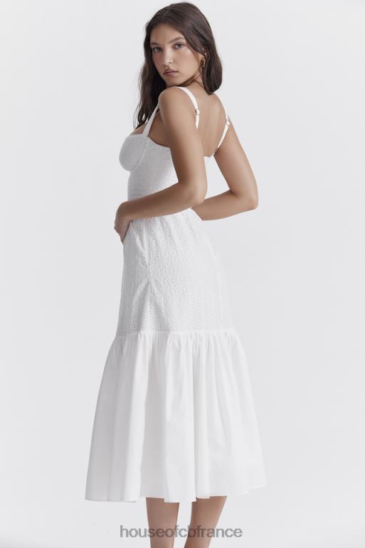 House of CB Robe d\'été midi en broderie anglaise blanche Elia N888H235 vêtements