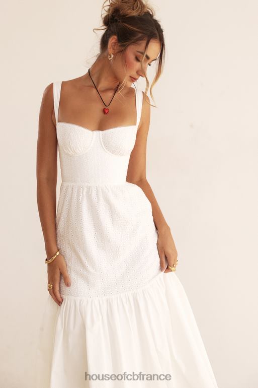 House of CB Robe d\'été midi en broderie anglaise blanche Elia N888H235 vêtements