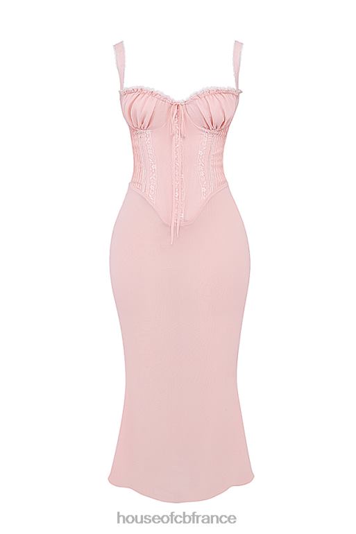 House of CB Robe mi-longue en dentelle pêche douce Syrah au dos N888H135 vêtements