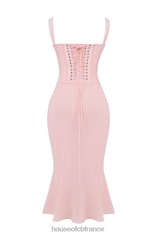 House of CB Robe mi-longue en dentelle pêche douce Syrah au dos N888H135 vêtements