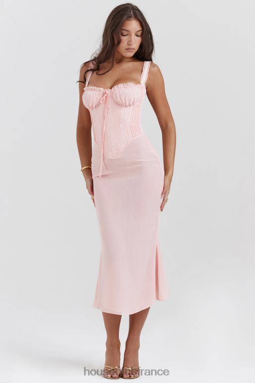 House of CB Robe mi-longue en dentelle pêche douce Syrah au dos N888H135 vêtements