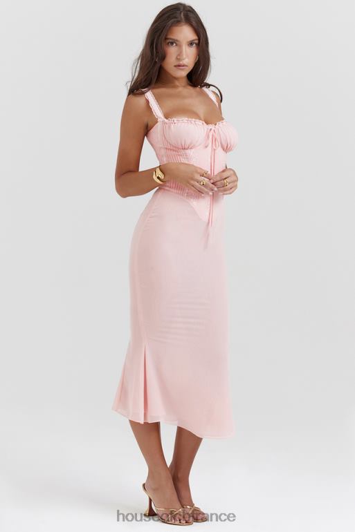 House of CB Robe mi-longue en dentelle pêche douce Syrah au dos N888H135 vêtements