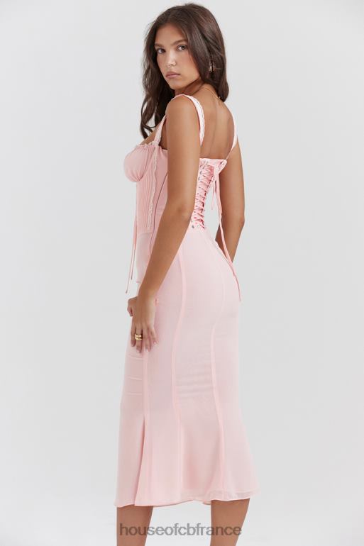 House of CB Robe mi-longue en dentelle pêche douce Syrah au dos N888H135 vêtements