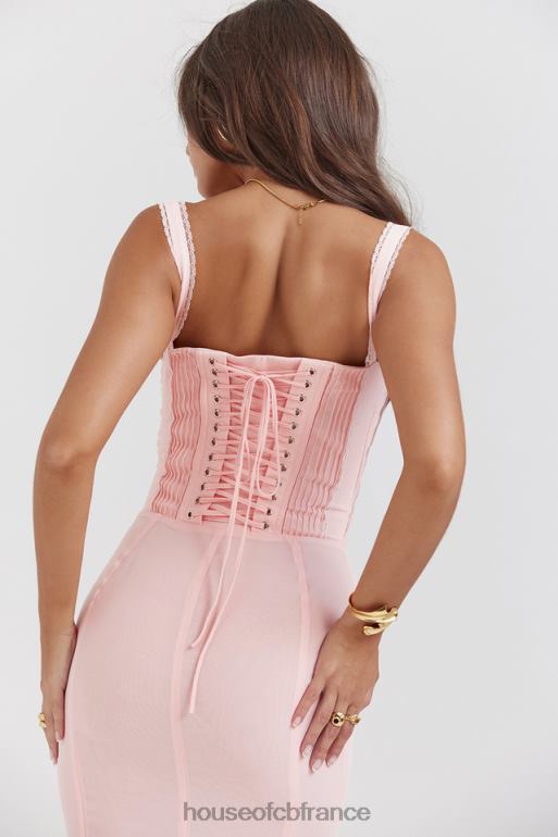 House of CB Robe mi-longue en dentelle pêche douce Syrah au dos N888H135 vêtements