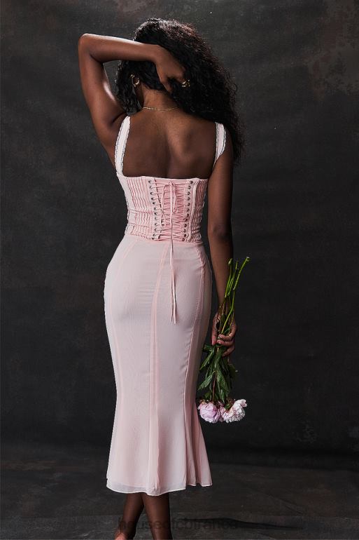 House of CB Robe mi-longue en dentelle pêche douce Syrah au dos N888H135 vêtements
