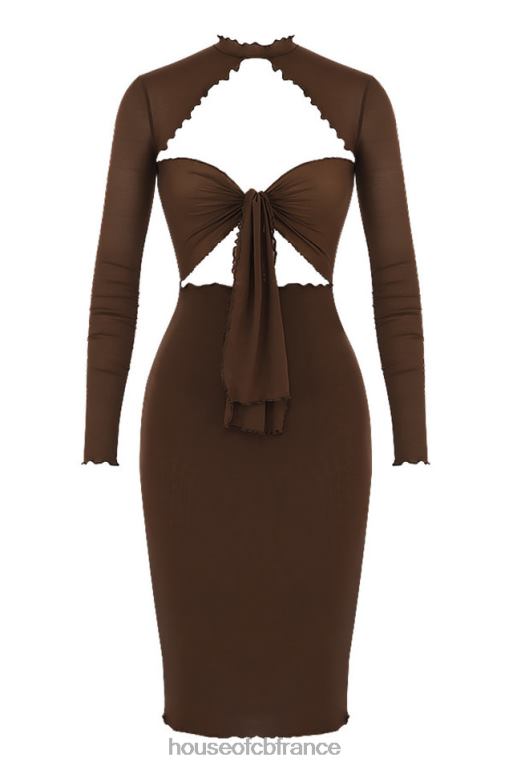 House of CB Robe mi-longue natalia chocolat power en tulle nouée sur le devant N888H575 vêtements