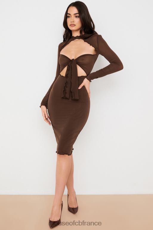 House of CB Robe mi-longue natalia chocolat power en tulle nouée sur le devant N888H575 vêtements