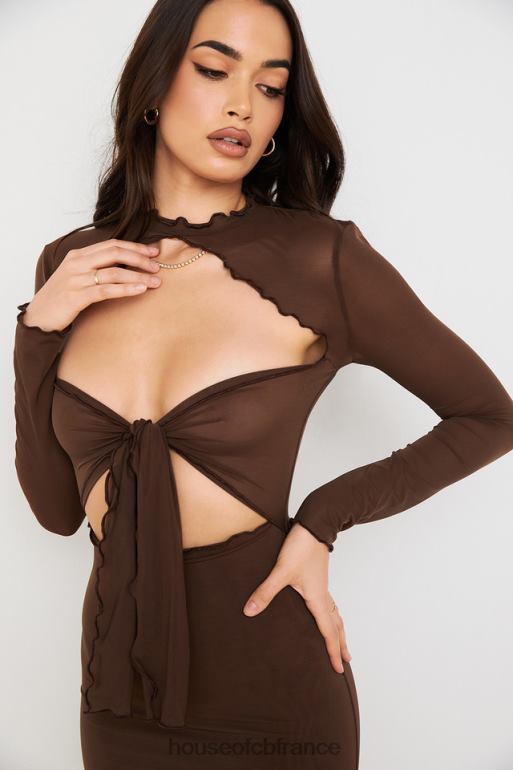 House of CB Robe mi-longue natalia chocolat power en tulle nouée sur le devant N888H575 vêtements