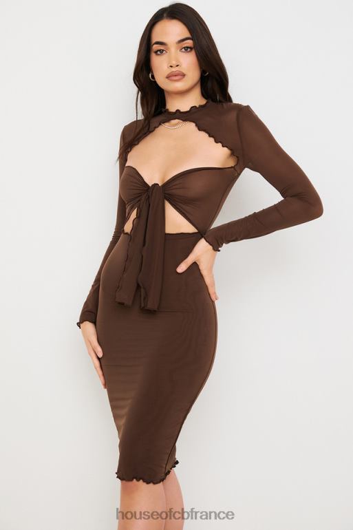 House of CB Robe mi-longue natalia chocolat power en tulle nouée sur le devant N888H575 vêtements