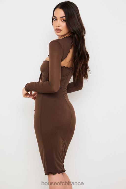 House of CB Robe mi-longue natalia chocolat power en tulle nouée sur le devant N888H575 vêtements