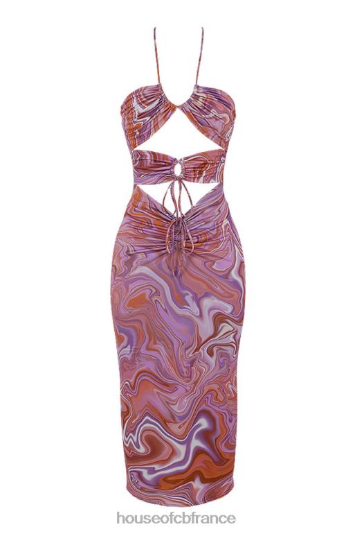 House of CB Robe mi-longue violette à découpes et tourbillons Kasia N888H570 vêtements