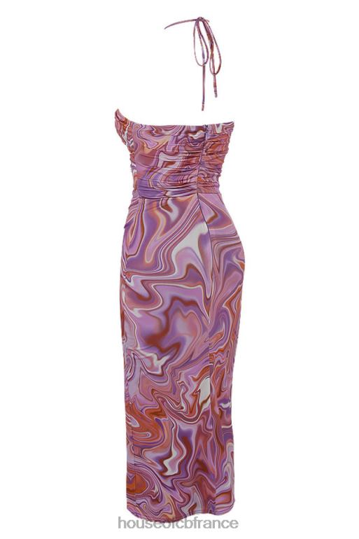 House of CB Robe mi-longue violette à découpes et tourbillons Kasia N888H570 vêtements