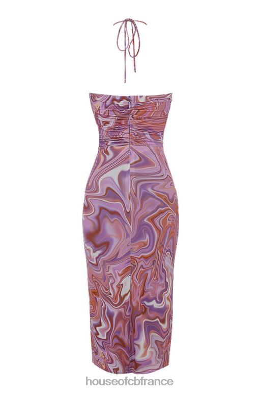 House of CB Robe mi-longue violette à découpes et tourbillons Kasia N888H570 vêtements