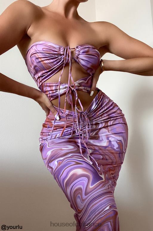 House of CB Robe mi-longue violette à découpes et tourbillons Kasia N888H570 vêtements