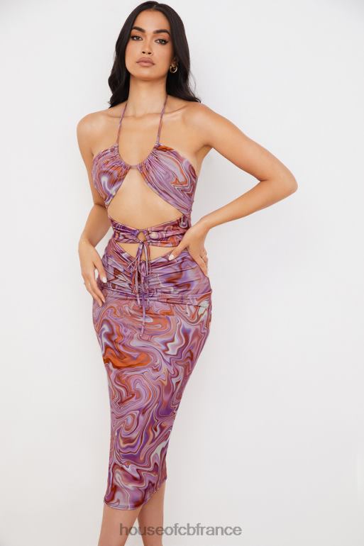 House of CB Robe mi-longue violette à découpes et tourbillons Kasia N888H570 vêtements