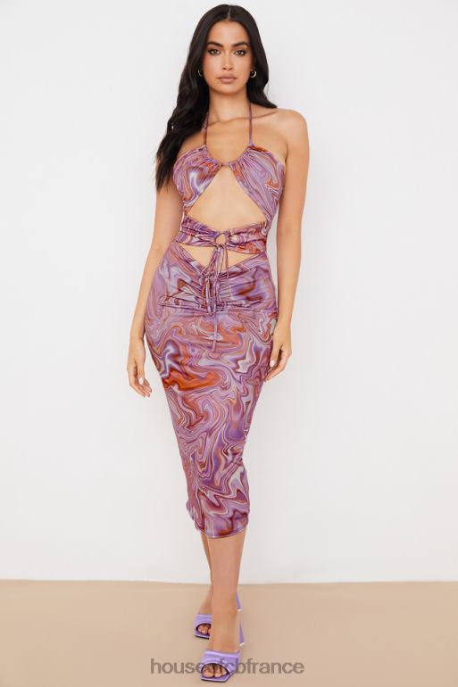 House of CB Robe mi-longue violette à découpes et tourbillons Kasia N888H570 vêtements