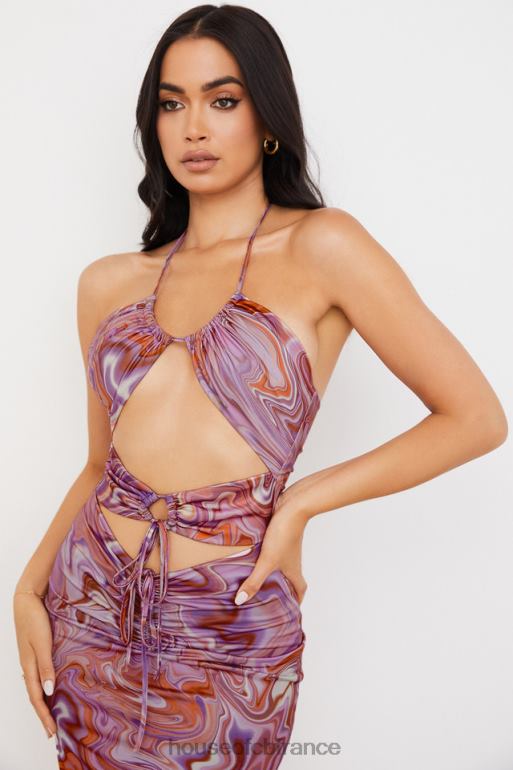 House of CB Robe mi-longue violette à découpes et tourbillons Kasia N888H570 vêtements