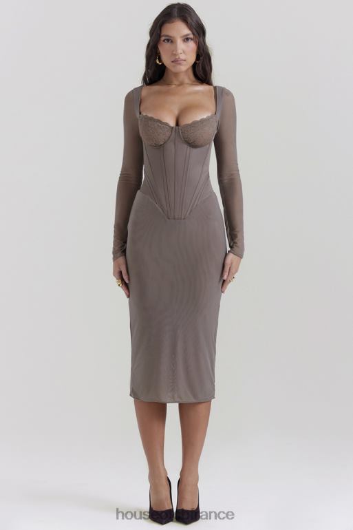 House of CB Safran - Robe mi-longue corset moka N888H118 vêtements