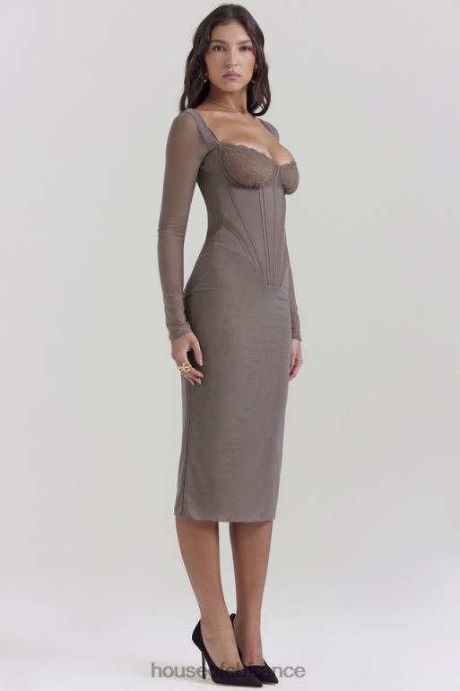 House of CB Safran - Robe mi-longue corset moka N888H118 vêtements