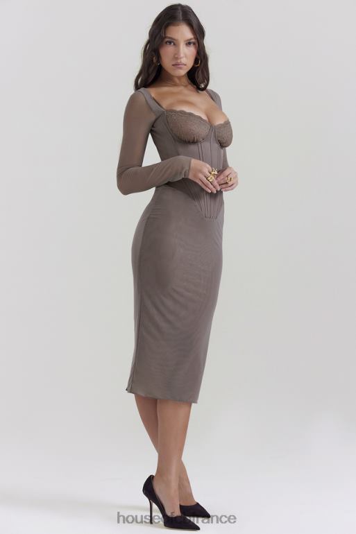 House of CB Safran - Robe mi-longue corset moka N888H118 vêtements