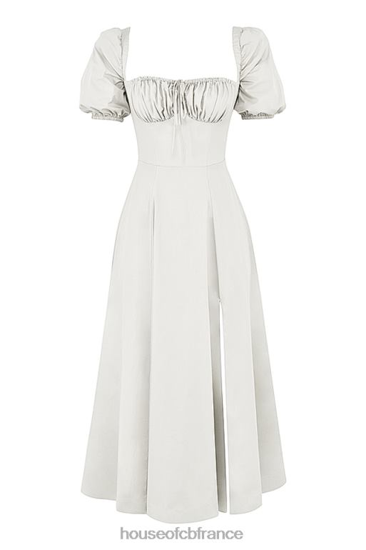House of CB Tallulah - Robe d\'été mi-longue blanche à manches bouffantes N888H440 vêtements