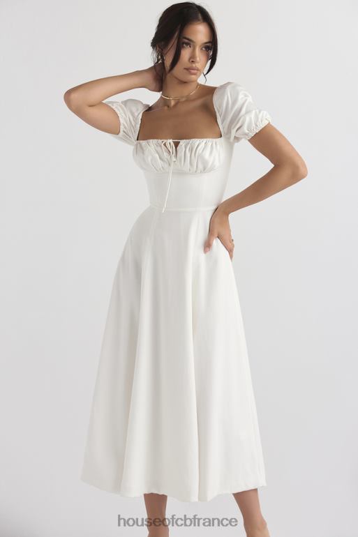 House of CB Tallulah - Robe d\'été mi-longue blanche à manches bouffantes N888H440 vêtements