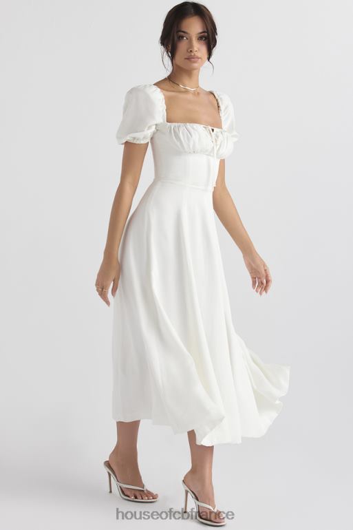 House of CB Tallulah - Robe d\'été mi-longue blanche à manches bouffantes N888H440 vêtements