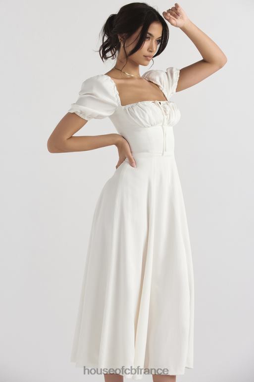 House of CB Tallulah - Robe d\'été mi-longue blanche à manches bouffantes N888H440 vêtements