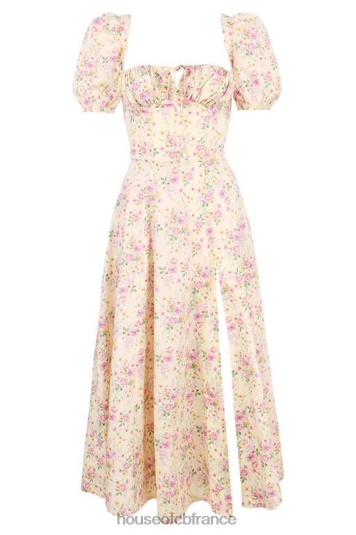 House of CB Tallulah - Robe d\'été mi-longue à fleurs citron et manches bouffantes N888H617 vêtements