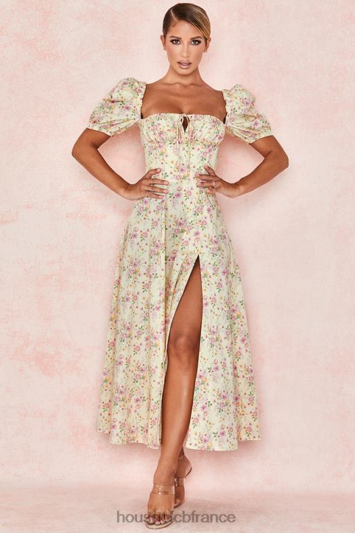 House of CB Tallulah - Robe d\'été mi-longue à fleurs citron et manches bouffantes N888H617 vêtements