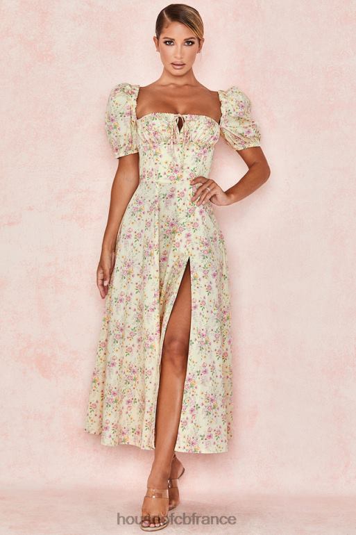 House of CB Tallulah - Robe d\'été mi-longue à fleurs citron et manches bouffantes N888H617 vêtements