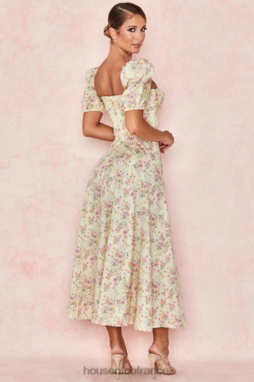 House of CB Tallulah - Robe d\'été mi-longue à fleurs citron et manches bouffantes N888H617 vêtements
