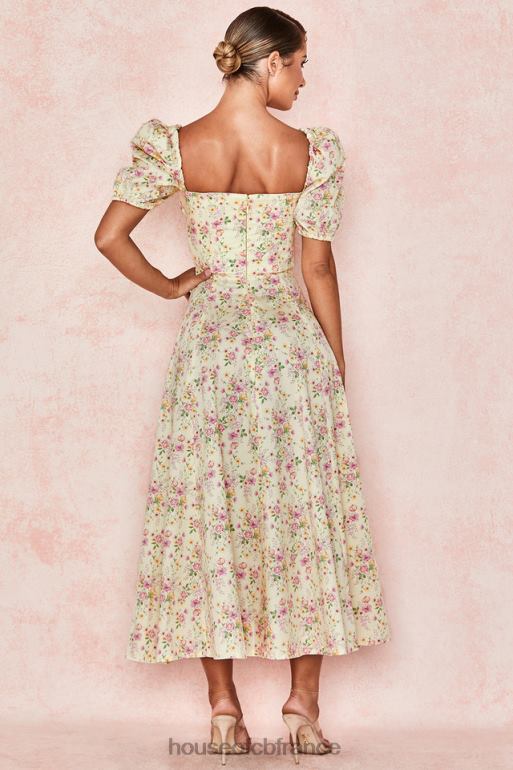 House of CB Tallulah - Robe d\'été mi-longue à fleurs citron et manches bouffantes N888H617 vêtements
