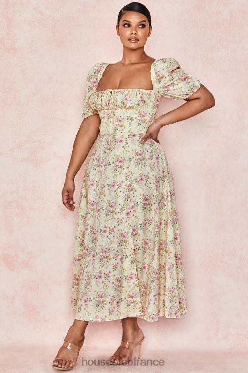 House of CB Tallulah - Robe d\'été mi-longue à fleurs citron et manches bouffantes N888H617 vêtements