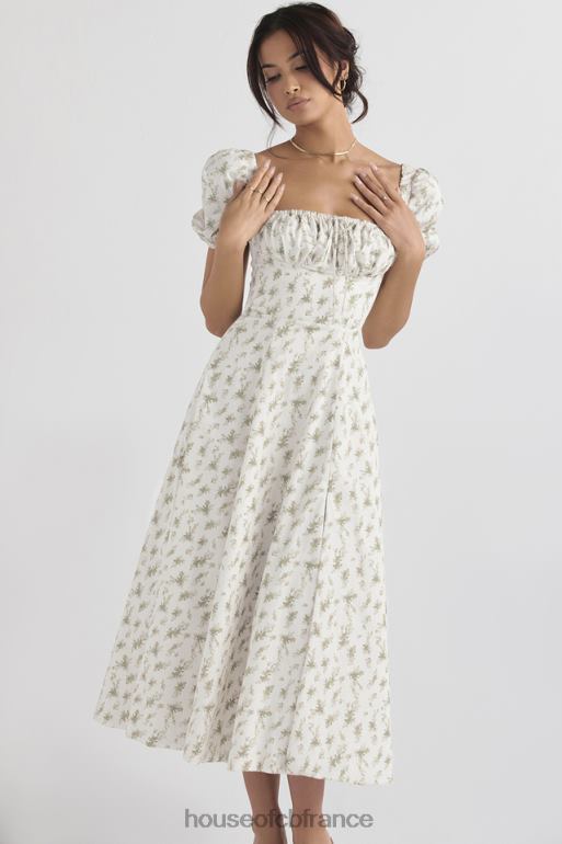 House of CB Tallulah - Robe d\'été mi-longue à manches bouffantes et imprimé jardin N888H441 vêtements