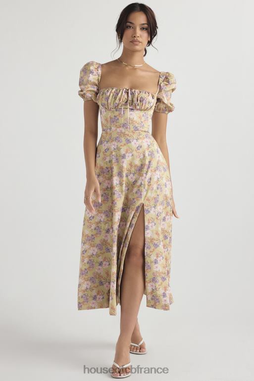 House of CB Tallulah - Robe d\'été mi-longue à manches bouffantes et imprimé pivoine N888H428 vêtements