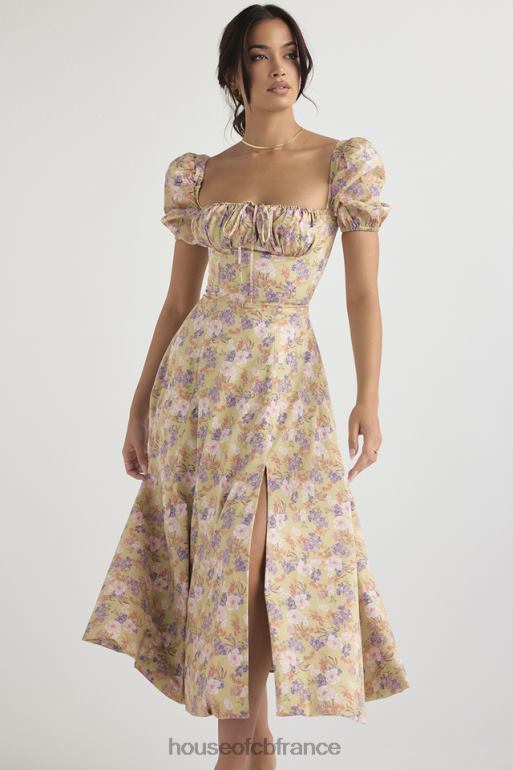 House of CB Tallulah - Robe d\'été mi-longue à manches bouffantes et imprimé pivoine N888H428 vêtements