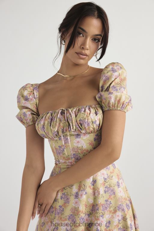 House of CB Tallulah - Robe d\'été mi-longue à manches bouffantes et imprimé pivoine N888H428 vêtements