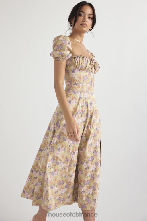 House of CB Tallulah - Robe d\'été mi-longue à manches bouffantes et imprimé pivoine N888H428 vêtements