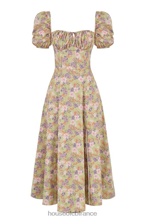 House of CB Tallulah - Robe d\'été mi-longue à manches bouffantes et imprimé pivoine N888H428 vêtements